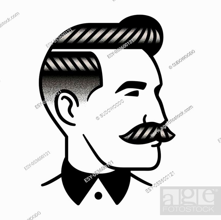 Retro man hairstyle with mustache, vintage stipple style, Stock Vector,  Vector And Low Budget Royalty Free Image. Pic. ESY-053600121 | agefotostock