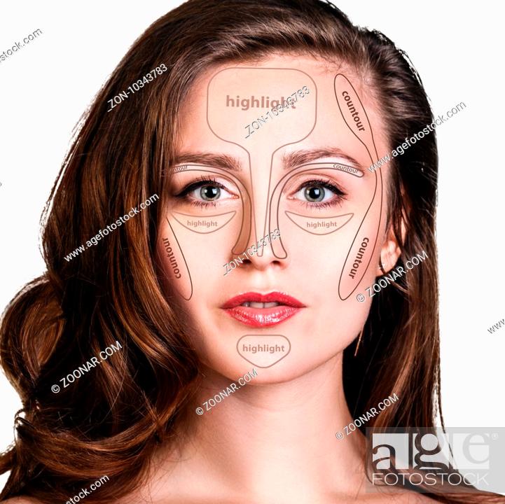 Premium Photo  Contouring. make up woman face on grey background. contour  and highlight makeup. professional face make-up sample