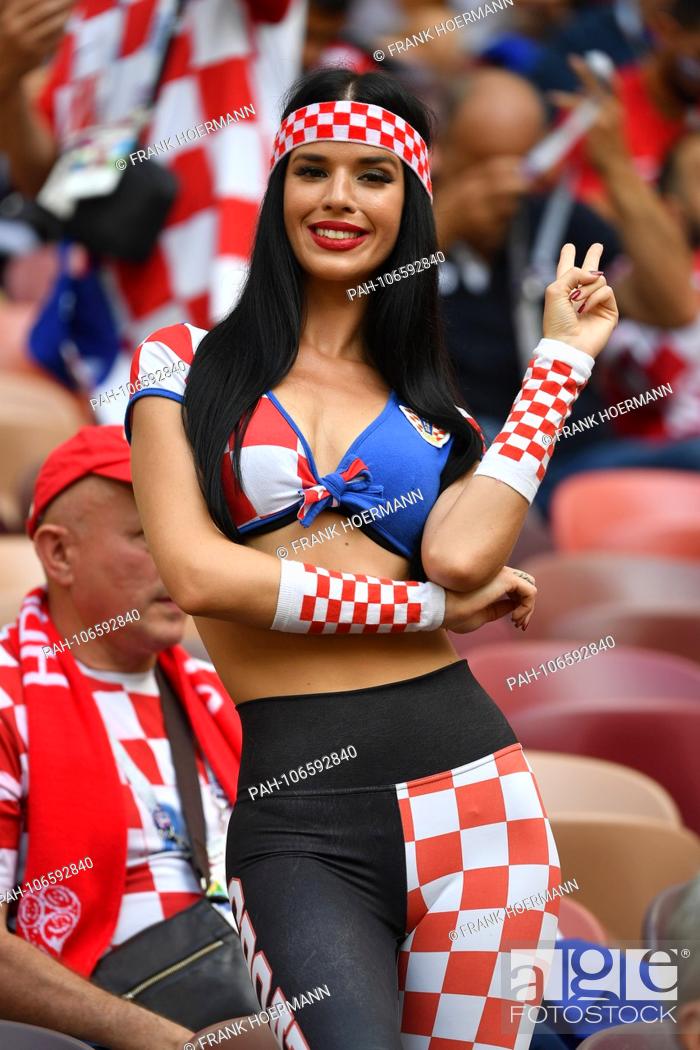 Stock Photo - Croatian female fan, football fan ,, young woman, female, sex...