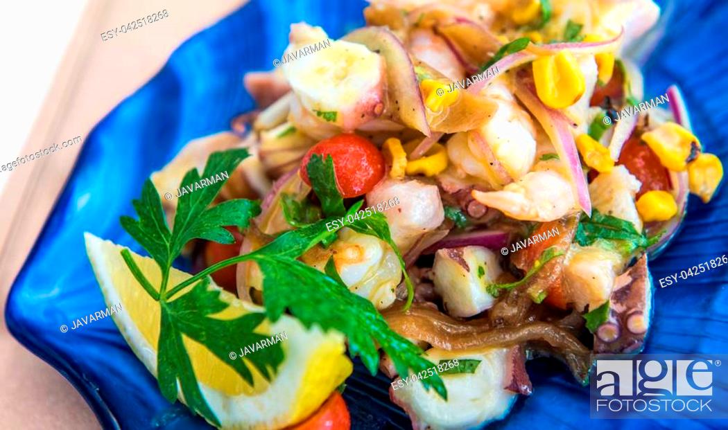 Stock Photo: Delicious ceviche mixto mexican style, mixed seafood ceviche.