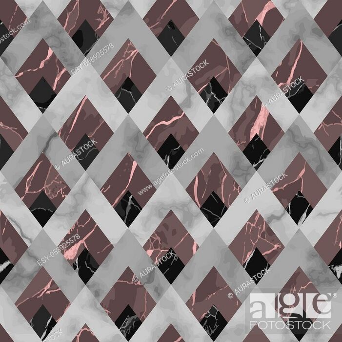 Stock Vector: Vector marble seamless pattern. White, gray, black, pink rhombus marbling surface, textile and interior print, modern luxurious repeat background.