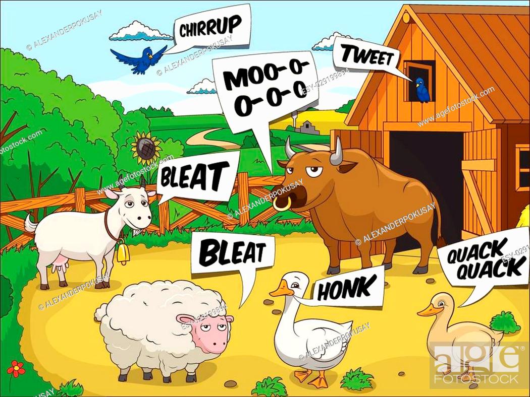 Farm animals talks sound cartoon educational illustration, Stock Vector,  Vector And Low Budget Royalty Free Image. Pic. ESY-029199894 | agefotostock