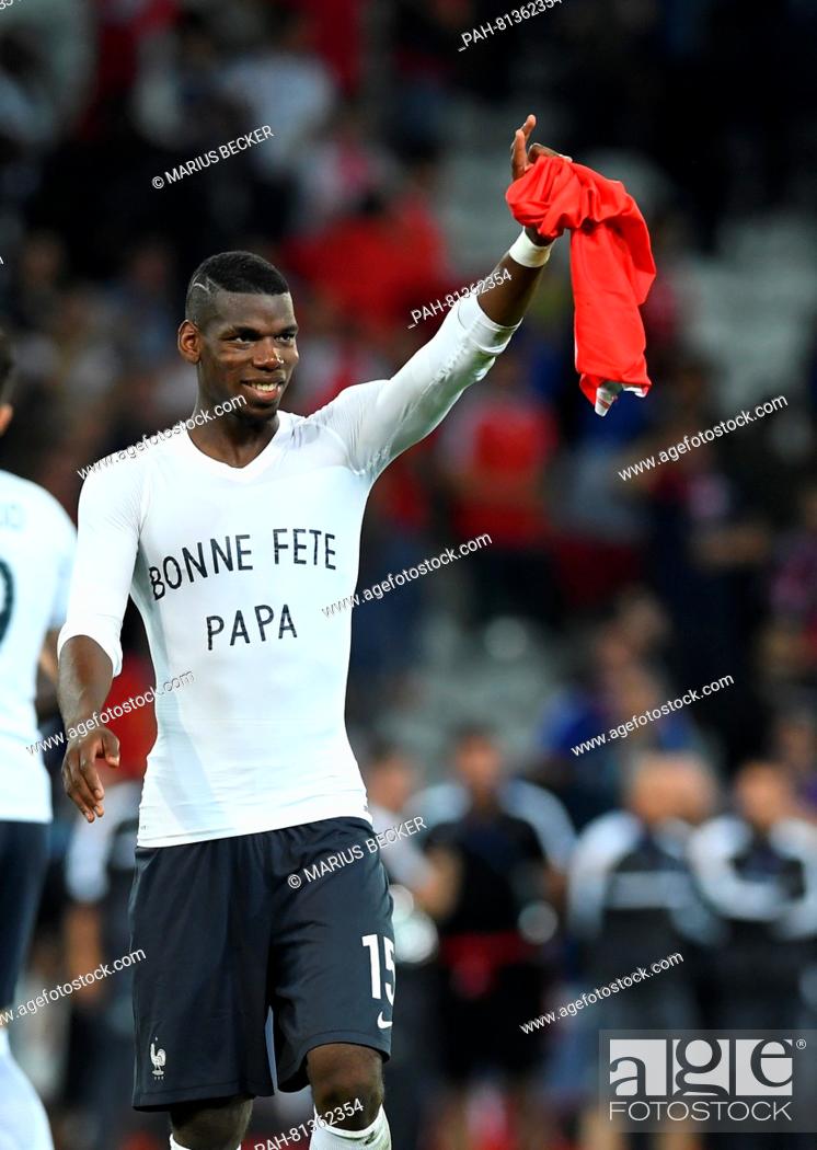 Paul Pogba of France shows a inscription on his jersey reading reading  'Bonne fete Papa' after the..., Stock Photo, Picture And Rights Managed  Image. Pic. PAH-81362354 | agefotostock