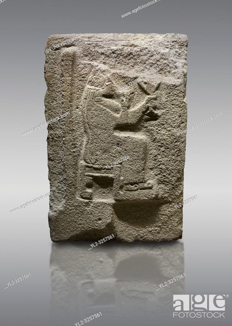 Stock Photo: Alaca Hoyuk Sphinx Gate Hittite monumental relief sculpted orthostat stone pane of Goddess. Anatolian Civilizations Museum, Ankara, Turkey. .