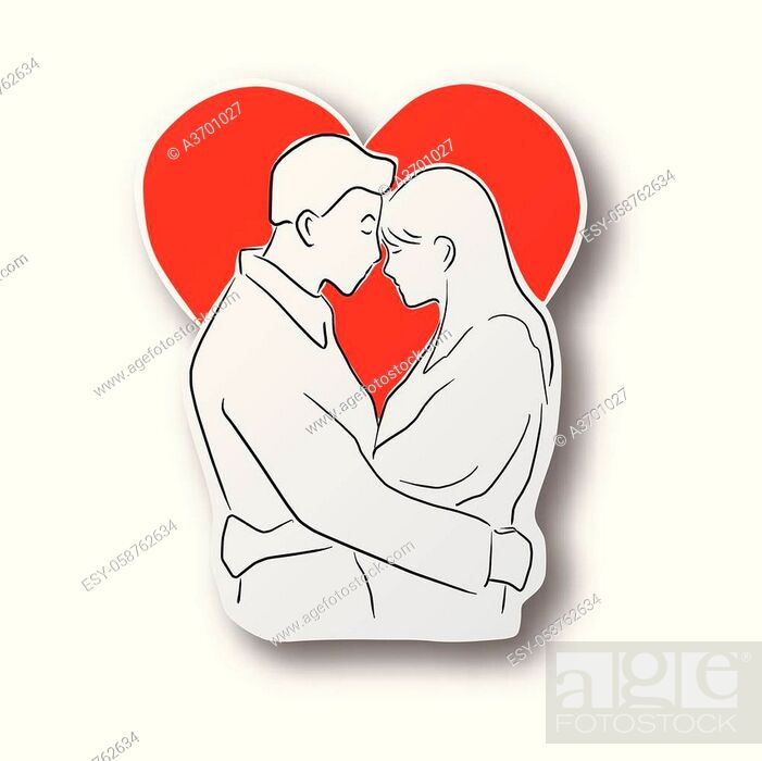 Vector black line hand drawn of lover couple kissing on red heart shape cut  paper with shadow..., Stock Vector, Vector And Low Budget Royalty Free  Image. Pic. ESY-058762634 | agefotostock