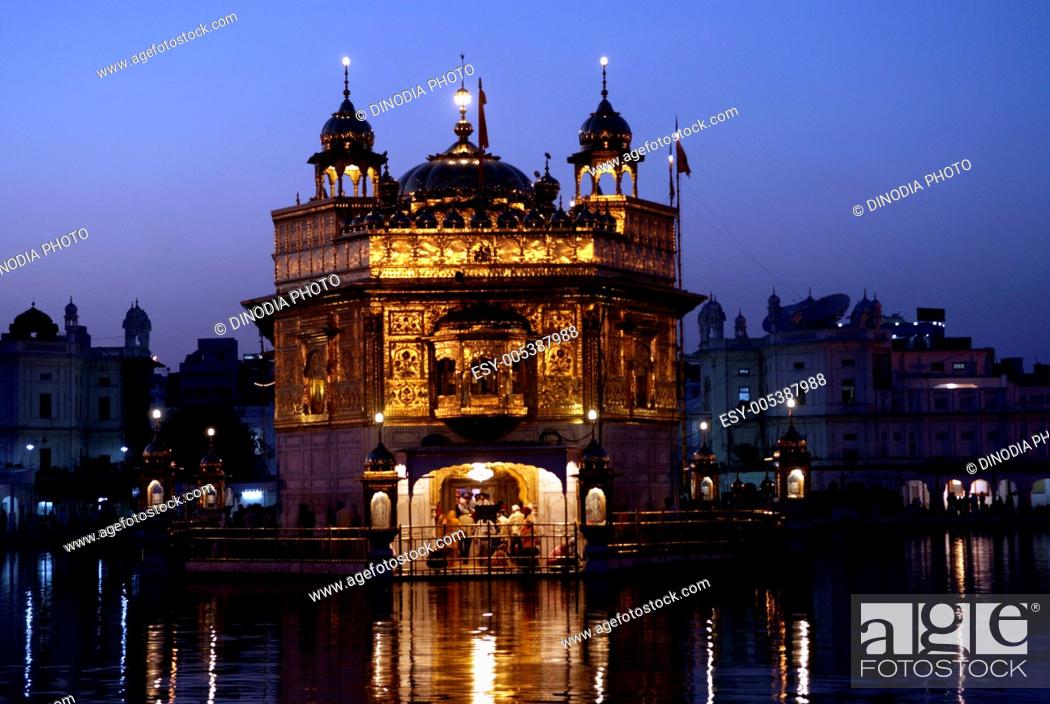 Evening view of Sri Harimandir Darbar Sahib or Golden temple reflection in  Amrit sarovar or pond ;..., Stock Photo, Picture And Low Budget Royalty  Free Image. Pic. ESY-005387988 | agefotostock