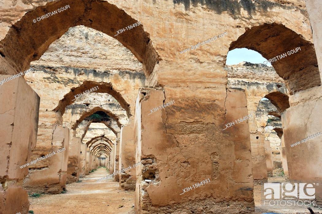 Stock Photo: ruins of the former Moulay Ismail Royal Stables Meknes, Morocco, North Africa.