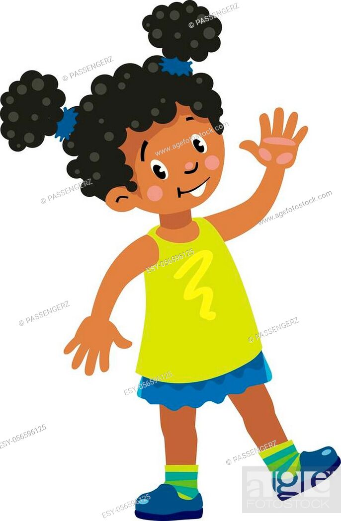 Children vector illustration of funny african girl in yellow dress waving  by hand, Stock Vector, Vector And Low Budget Royalty Free Image. Pic.  ESY-056596125 | agefotostock