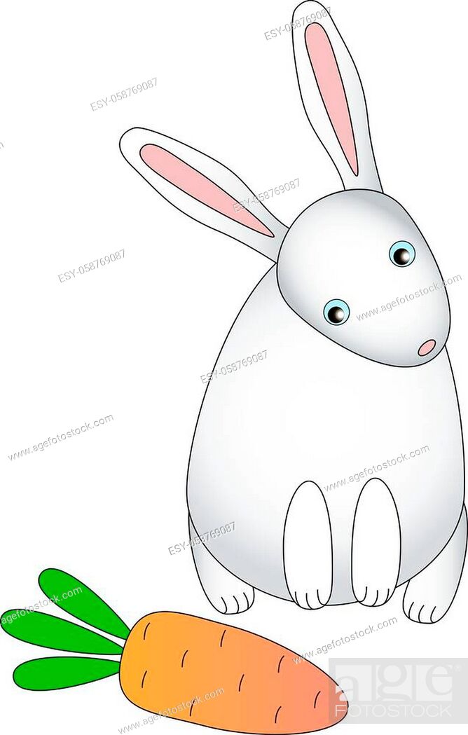 White rabbit with pink ears looks at a carrot. Long-eared hare wants to eat  carrots - cute children..., Stock Vector, Vector And Low Budget Royalty  Free Image. Pic. ESY-058769087 | agefotostock