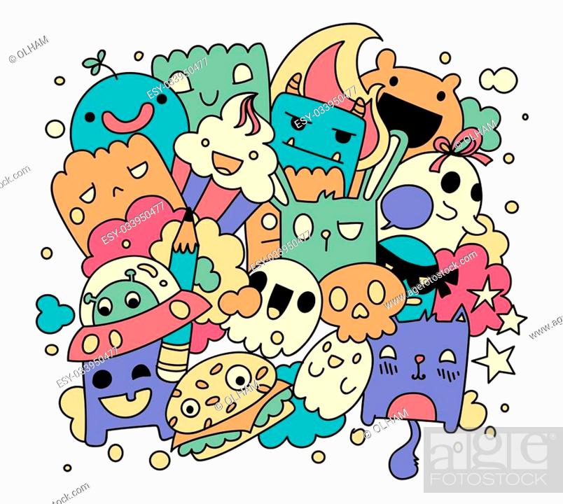 Bright funny doodles, vector illustration, cute cartoon characters, Stock  Vector, Vector And Low Budget Royalty Free Image. Pic. ESY-033950477 |  agefotostock