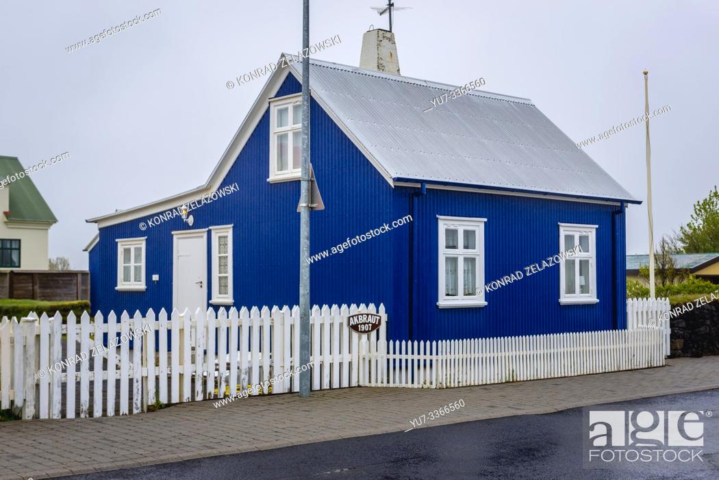 Stock Photo: House in Eyrarbakki fishing village on the south coast of Iceland.