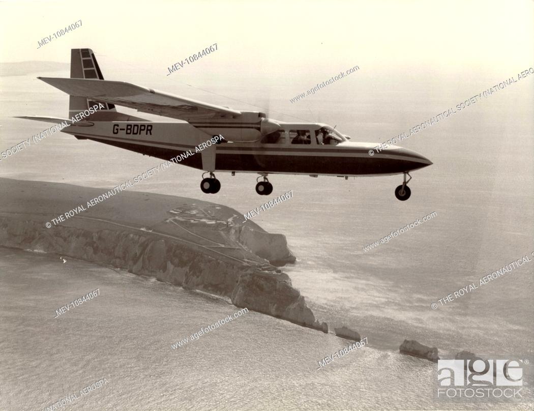 Photo de stock: Britten-Norman BN2A-25 Islander, G-BDPR, over the Needles, Isle of Wight.