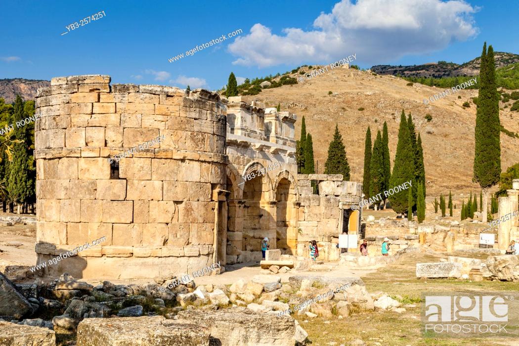 Stock Photo: The Frontinus Gate, Hierapolis/Pamukkale, Denizli Provence, Turkey.