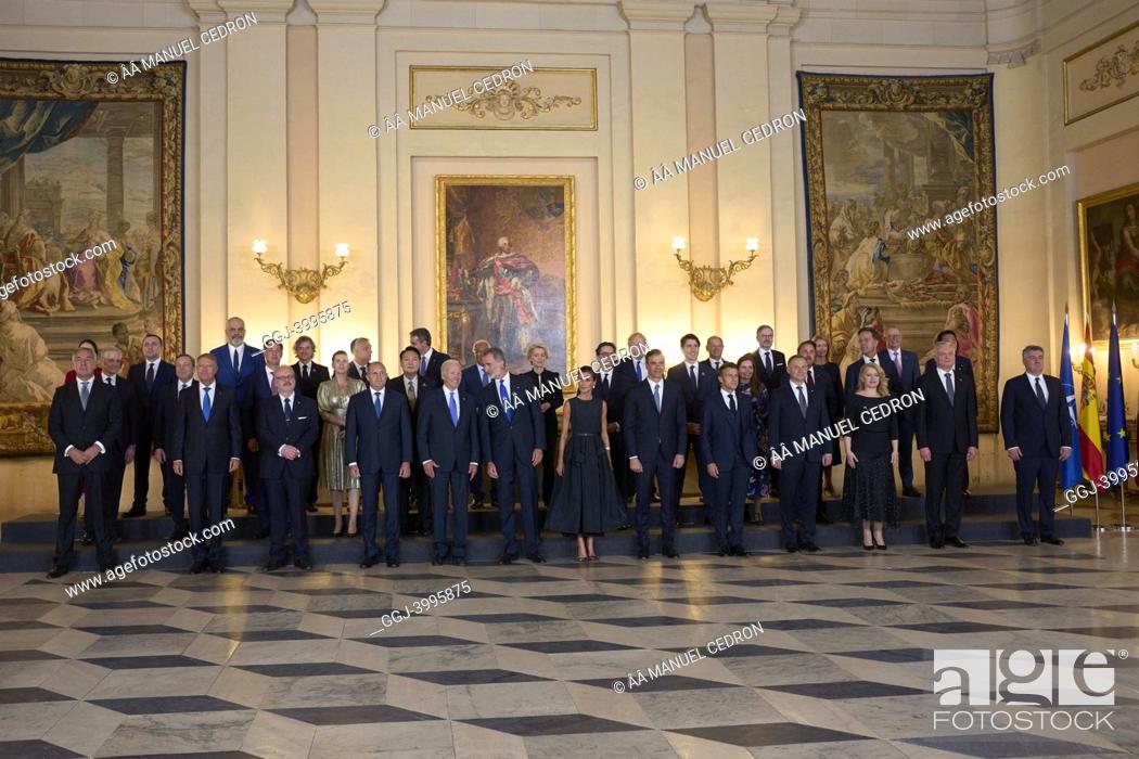 Stock Photo: King Felipe VI of Spain, Queen Letizia of Spain, Joe Biden, Alexander De Croo, Justin Trudeau, Mette Frederiksen, Emmanuel Macron, Katrin Jakobsdottir.