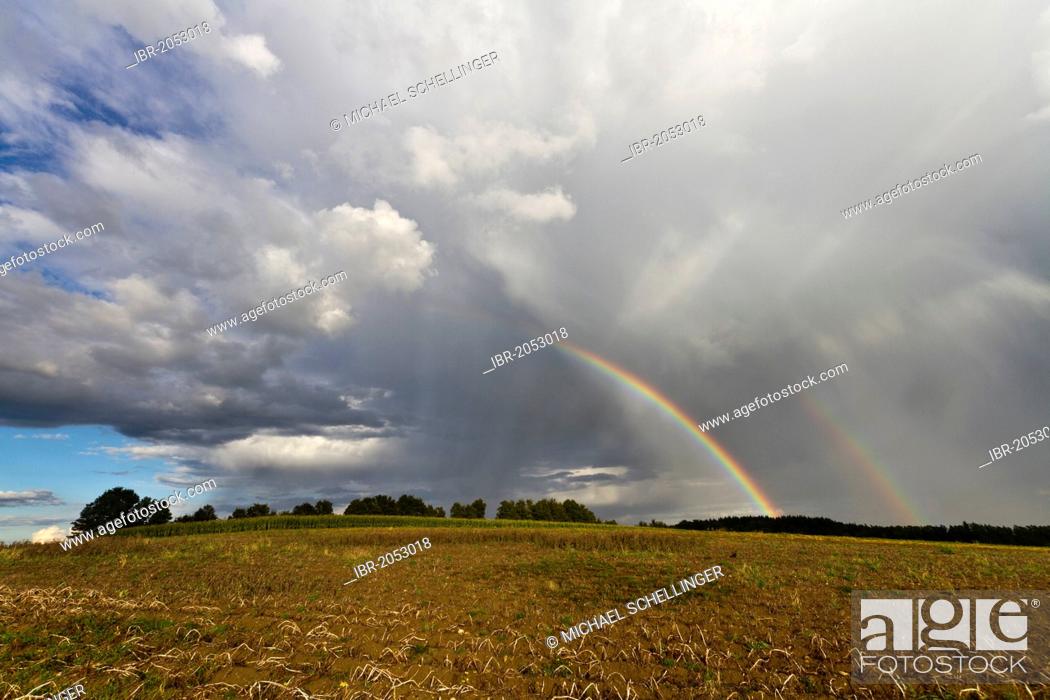 Stock Photo: Rainbow, Hegau area, Landkreis Konstanz county, Baden-Wuerttemberg, Germany, Europe.