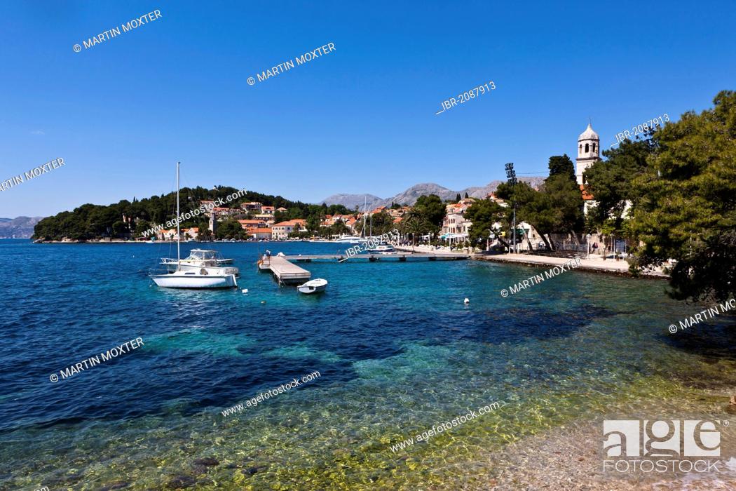 Stock Photo: Harbour and historic centre of Cavtat, central Dalmatia, Dalmatia, Adriatic coast, Croatia, Europe, PublicGround.