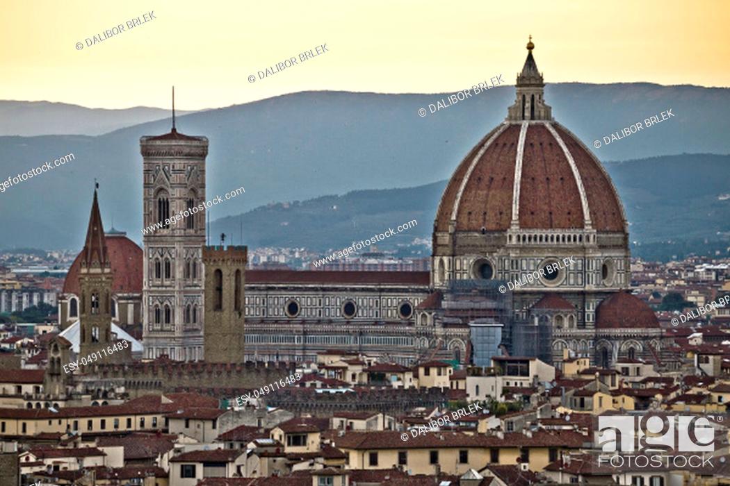 Stock Photo: Florence rooftops and cathedral di Santa Maria del Fiore or Duomo view, Tuscany region of Italy.