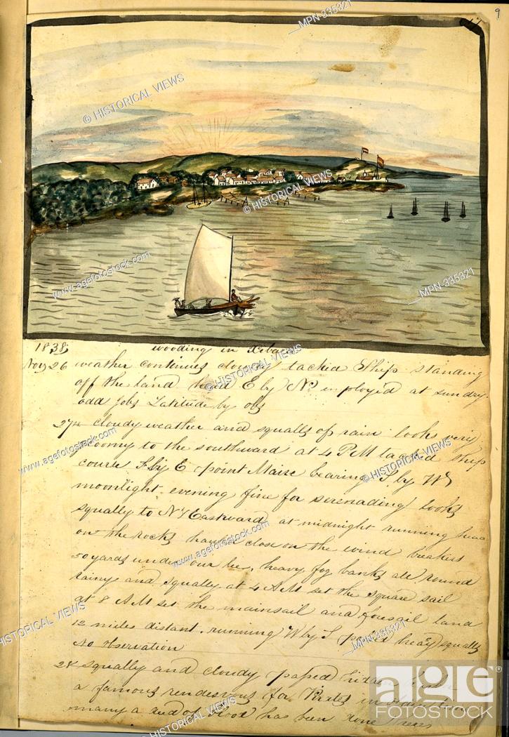 Stock Photo: Wooding in Xibara [Sailboat in harbor carrying lumber.]. Meyers, William H., b. 1815 (Creator). William H. Meyers diary. Date Created: 1838 - 1839.