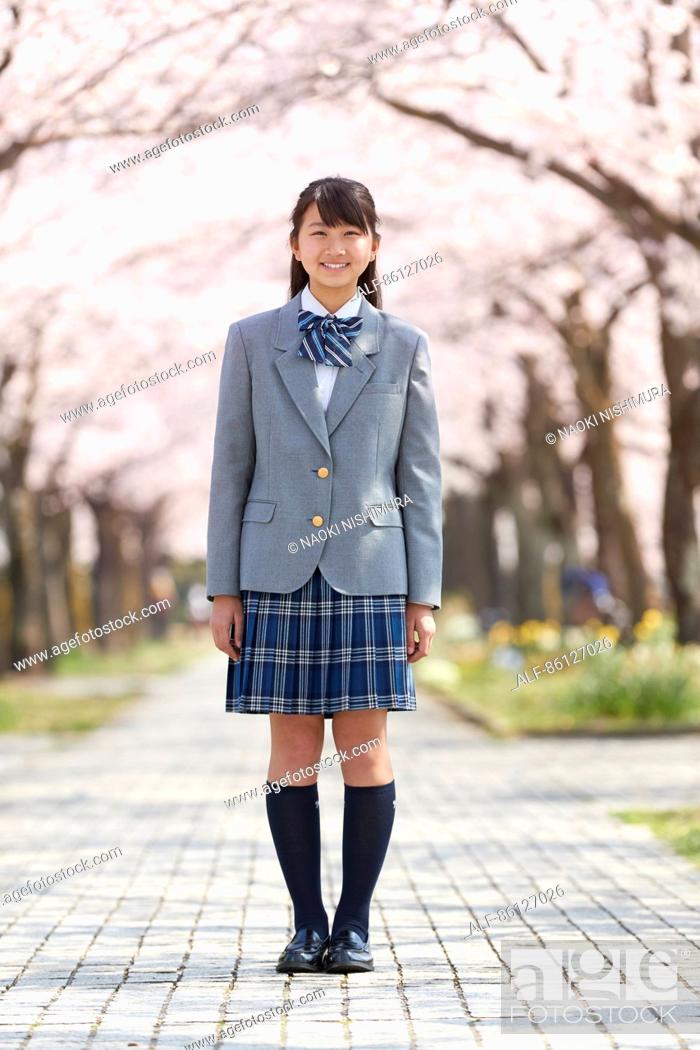 Japanese junior-high schoolgirl in uniform, Stock Photo, Picture