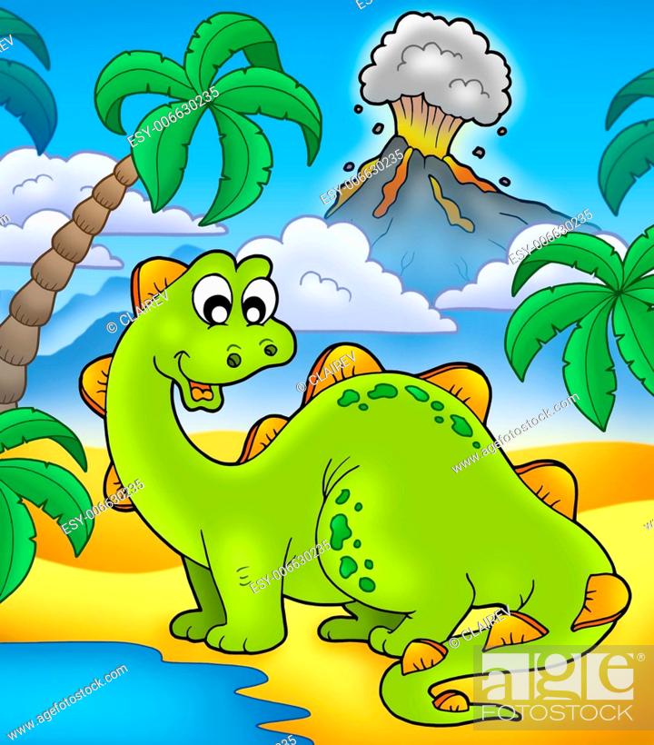 Cute dinosaur with volcano - color illustration, Stock Photo, Picture And  Low Budget Royalty Free Image. Pic. ESY-006630235 | agefotostock