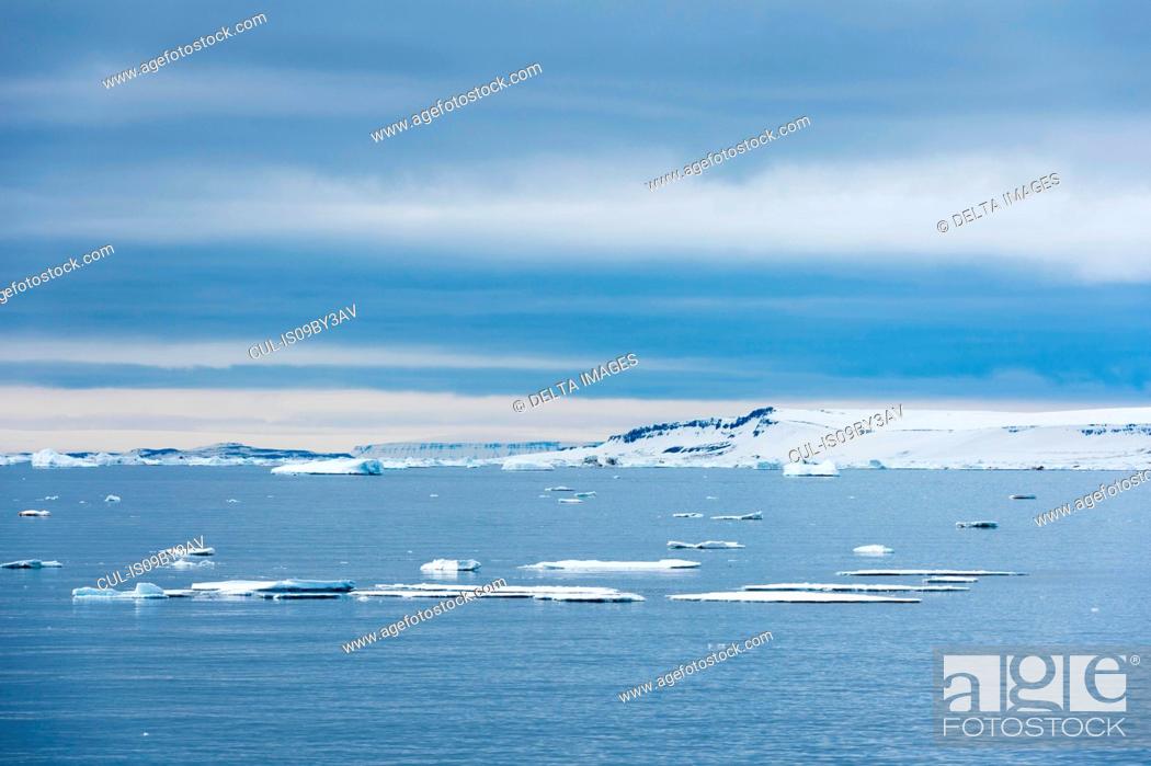 Stock Photo: Arctic ocean ice near coastline, Vibebukta, Austfonna, Nordaustlandet, Svalbard, Norway.