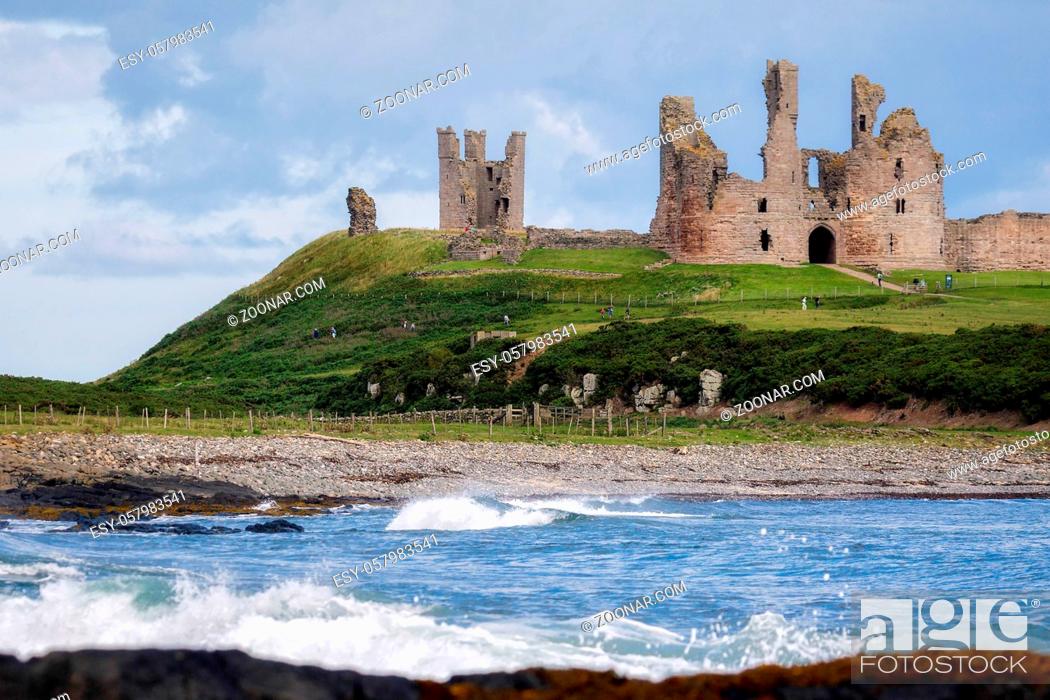 Stock Photo: View of Dunstanburgh Castle at Craster Northumberland.