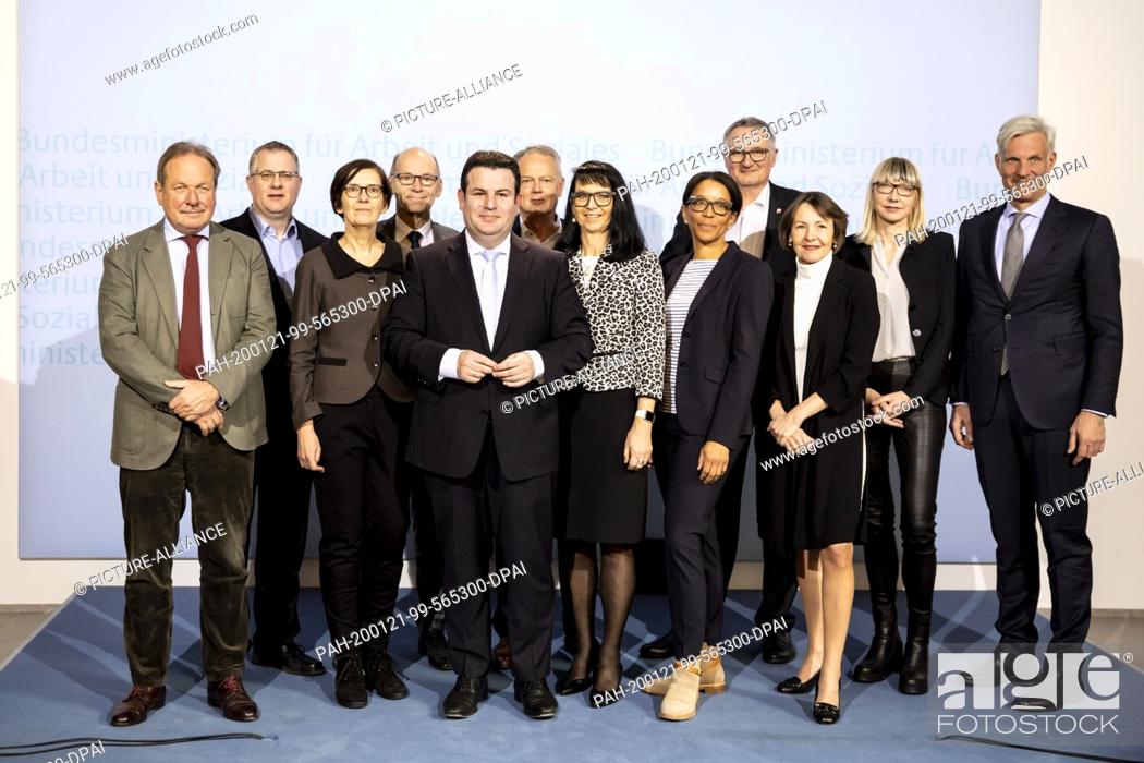 Stock Photo: 21 January 2020, Berlin: Frank Bsirske (front, l-r), former chairman of the trade union ver.di, Isabel Rothe, President of the Federal Institute for.