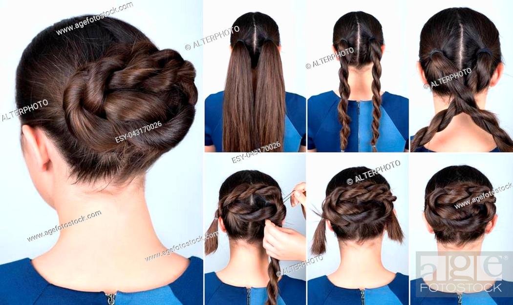 Hair tutorial. Hairstyle twisted bun tutorial. Backstage technique of twist  bun, Stock Photo, Picture And Low Budget Royalty Free Image. Pic.  ESY-043170026 | agefotostock