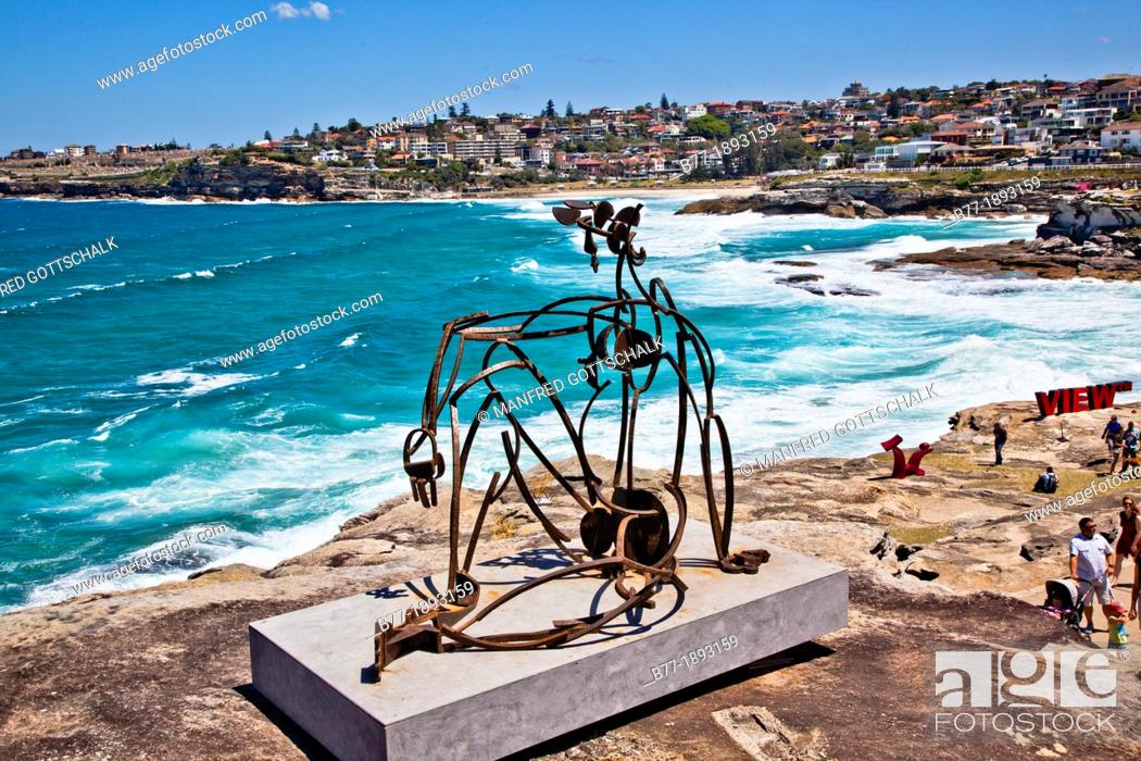 Stock Photo: Sculpture by the Sea, annual exhibition at the Bondi - Tamarama coastal walk  Sculpture title: 'Salacia' keep an eye on the sea by James Rogers.