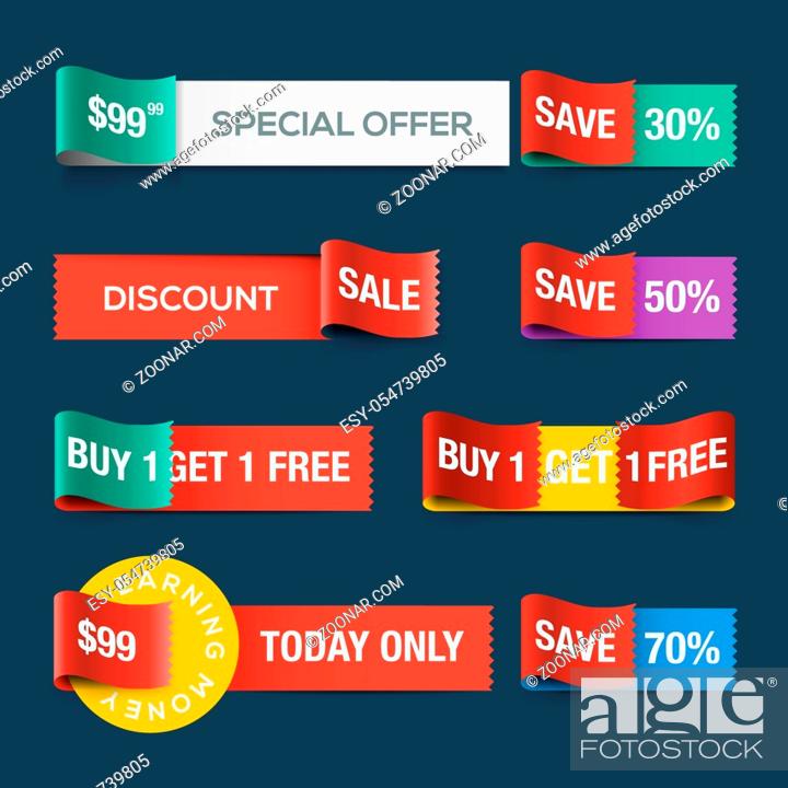 Stock Photo: Collection of sale discount website ribbons, vector Eps10 image.