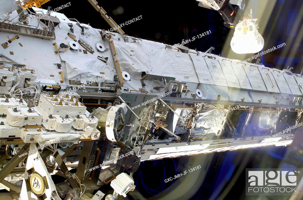 Stock Photo: The Starboard One (S1) Truss on the International Space Station (ISS) was photographed by a crewmember on board the Space Shuttle Endeavour during rendezvous.