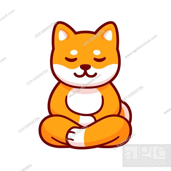 Dog sitting in meditation, cartoon drawing. Cute funny Shiba Inu meditating  in lotus position, Stock Vector, Vector And Low Budget Royalty Free Image.  Pic. ESY-059920726 | agefotostock