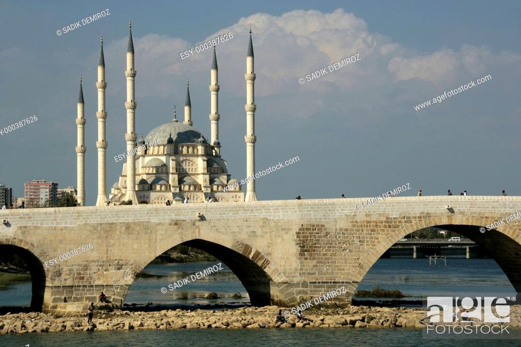 Stock Photo: mosque with old bridge in Adana.