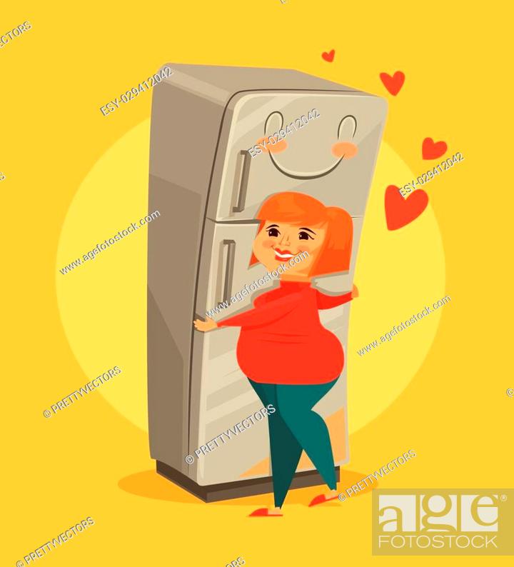 Fat woman hugging fridge. Vector flat cartoon illustration, Stock Vector,  Vector And Low Budget Royalty Free Image. Pic. ESY-029412042 | agefotostock