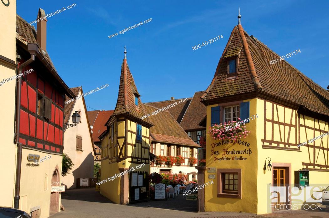 Stock Photo: Half Timbered Houses in Eguisheim, Alsace, France.