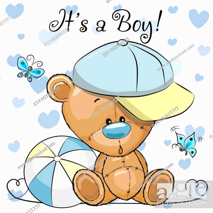 Baby Shower Greeting Card with cute Cartoon Teddy Bear boy, Stock Vector,  Vector And Low Budget Royalty Free Image. Pic. ESY-053360222 | agefotostock