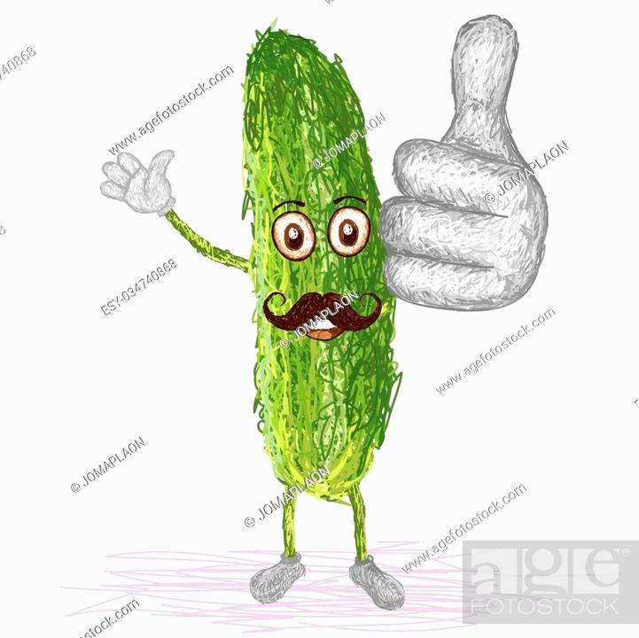 unique style illustration of funny, happy cartoon green cucumber vegetable  with mustache waving, Stock Vector, Vector And Low Budget Royalty Free  Image. Pic. ESY-034740868 | agefotostock