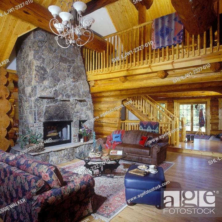 Log Home Stone Fireplace Stairs, Log Home Stone Fireplace Pictures