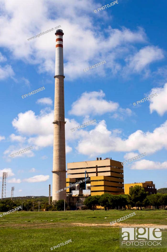 Stock Photo: The natural gas fueled thermal power station of Foix in Cubelles, Barcelona, Catalonia, Spain.