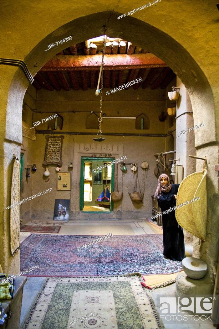 Stock Photo: Traditional House, Bait al Safah Local Museum, Old Clay Settlement Al Hamra, Al Hamra, Oman, Asia.