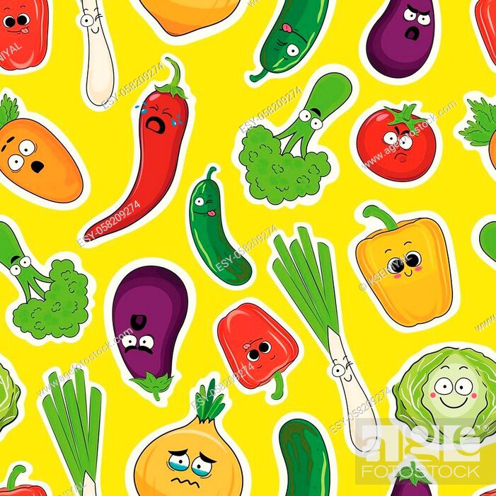 Cartoon vegetable cute characters face seamless vector illustration, Stock  Vector, Vector And Low Budget Royalty Free Image. Pic. ESY-058209274 |  agefotostock