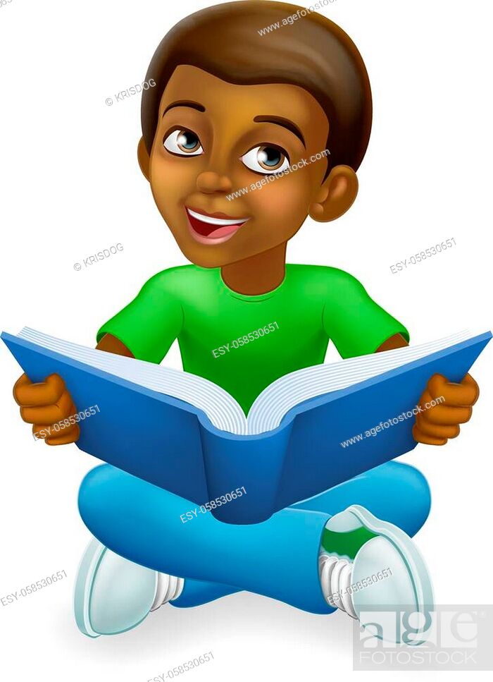 A black boy child kid cartoon character reading a book, Stock Vector,  Vector And Low Budget Royalty Free Image. Pic. ESY-058530651 | agefotostock