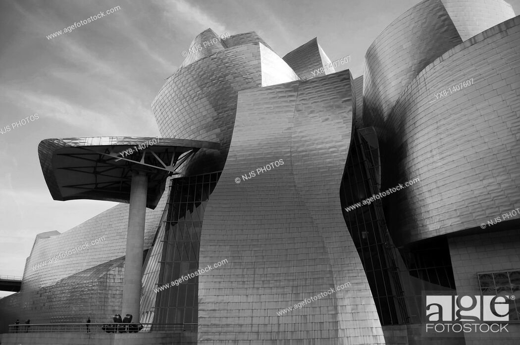 Stock Photo: Facade of Guggenheim Museum and “Tulips” sculpture by Jeff Koons, Bilbao, Vizcaya, Basque Country, Spain, Europe.