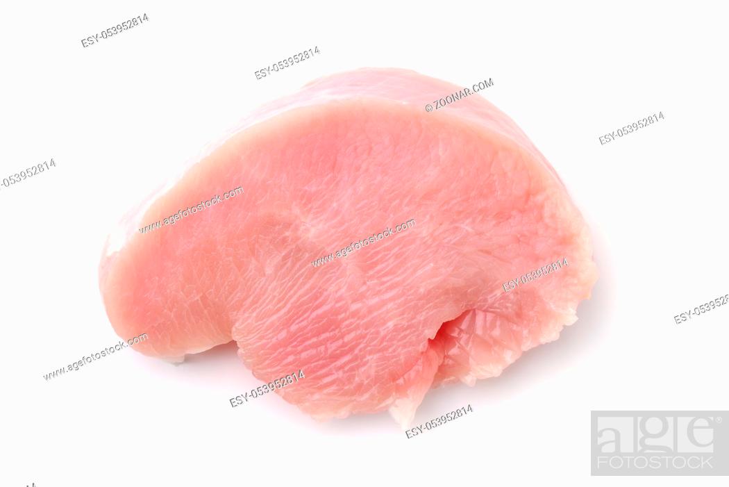 Imagen: Top view of fresh turkey meat fillet slice isolated on white.