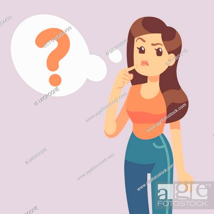 Cartoon young standing woman thinking with question mark in think bubble,  Stock Vector, Vector And Low Budget Royalty Free Image. Pic. ESY-048454499  | agefotostock