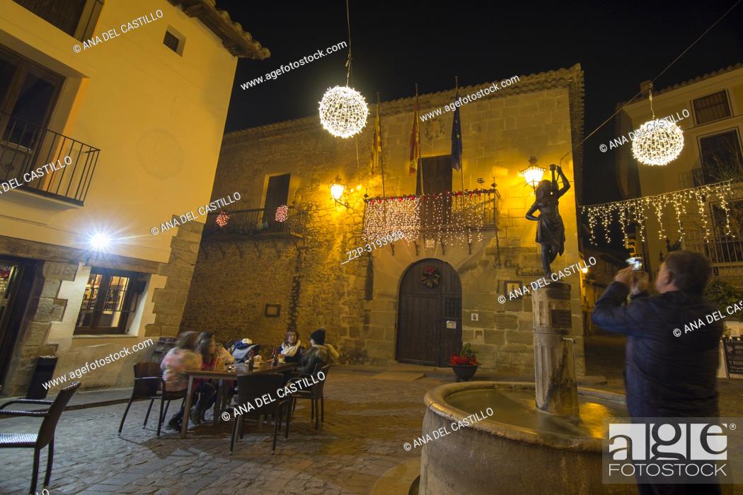 Stock Photo: Christmas time in Rubielos de Mora in Teruel Aragon Spain. The town hall.
