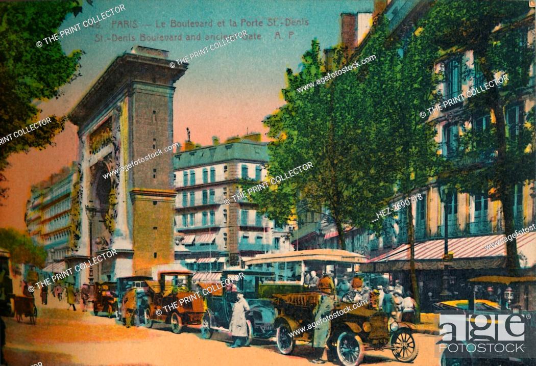 Stock Photo: The Boulevard Saint-Denis and Porte Saint-Denis, Paris, c1920. Artist: Unknown.