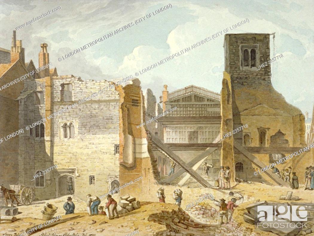 Stock Photo: View of the demolition of the Savoy Palace, Westminster, London, 1820. The Savoy Palace was built in the 13th century. In the 14th century it was the London.