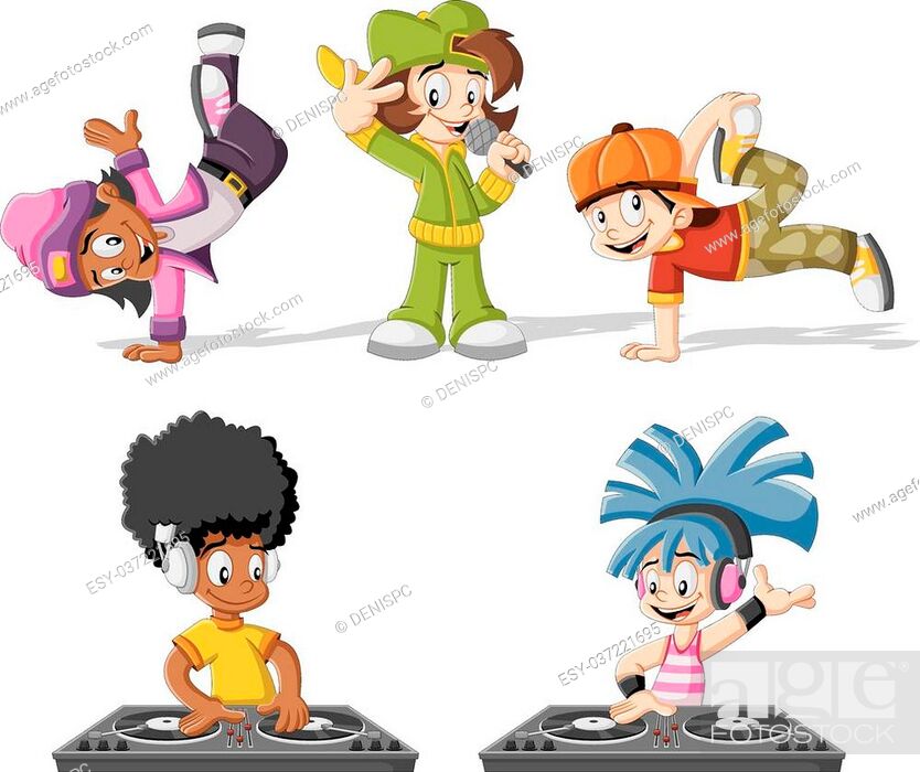 Cartoon hip hop dancers with a singer and a dj playing music, Stock Vector,  Vector And Low Budget Royalty Free Image. Pic. ESY-037221695 | agefotostock