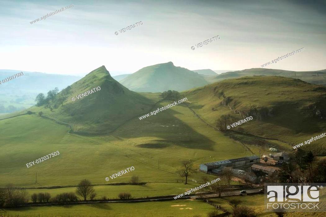 Stock Photo: Stunning landscape of Chrome Hill and Parkhouse Hill Dragon's Back in Peak District in UK.